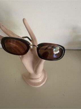 Brighton Brown Oval Sunglasses - Silver metal designer frame Brown Lens
